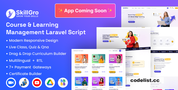 SkillGro v2.7.0 - Course & Learning Management System Laravel Script (LMS)